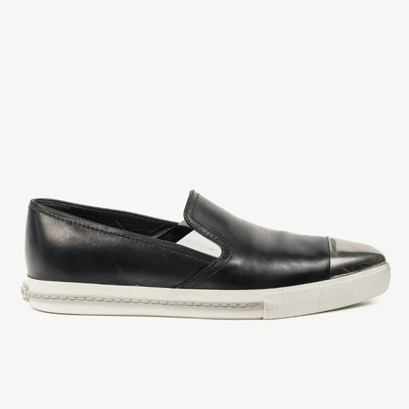 Miu Miu Black Metal-Cap-Toe Slip-On Sneakers - Picture 2 of 12